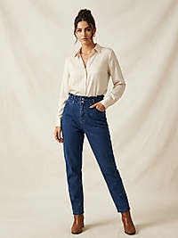 LACİVERT BELİ LASTİKLİ JEANS