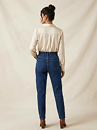 LACİVERT BELİ LASTİKLİ JEANS